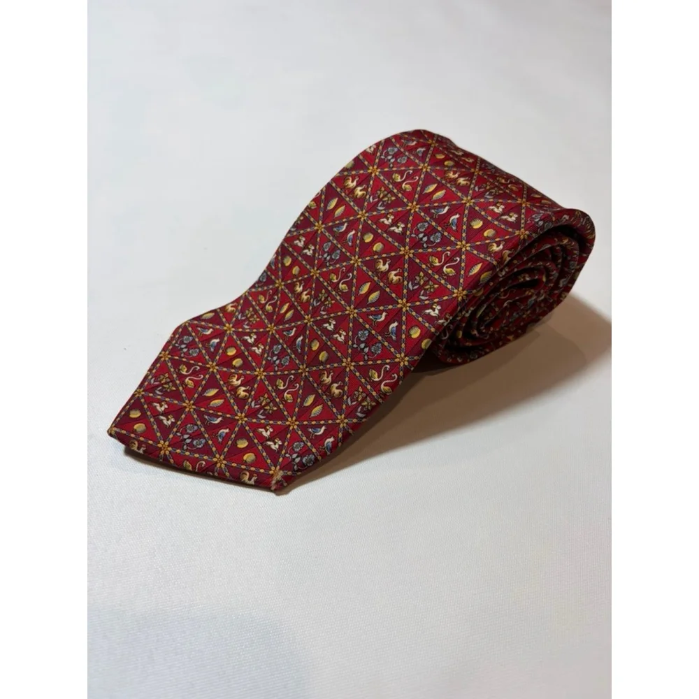Salvatore Ferragamo Silk Tie Italy Red Animal Print Novelty Luxury Designer